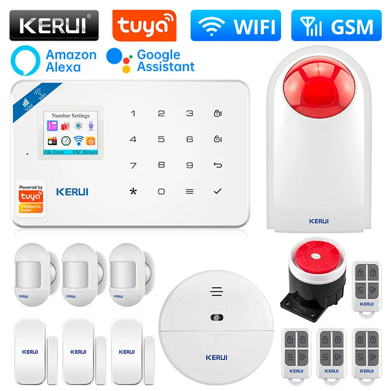 KERUI W181 Home Security Alarm System Kit with Motion Sensor WIFI 2G GSM Alarm Support Alexa Tuya Smart APP Remote Control Siren