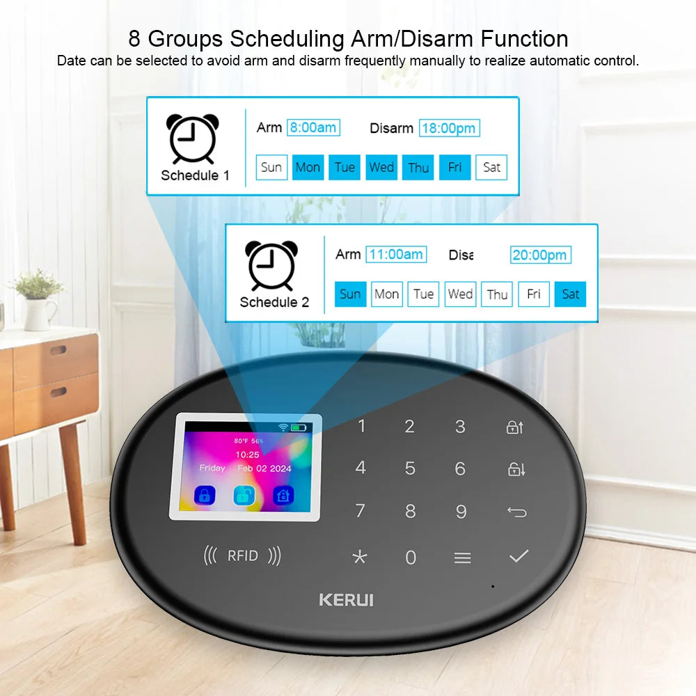 KERUI WiFi Intteligent Alarm for Home Security Alarm System Smart Life Tuya Burglar Alarm with Door/Window Sensor W202 Black