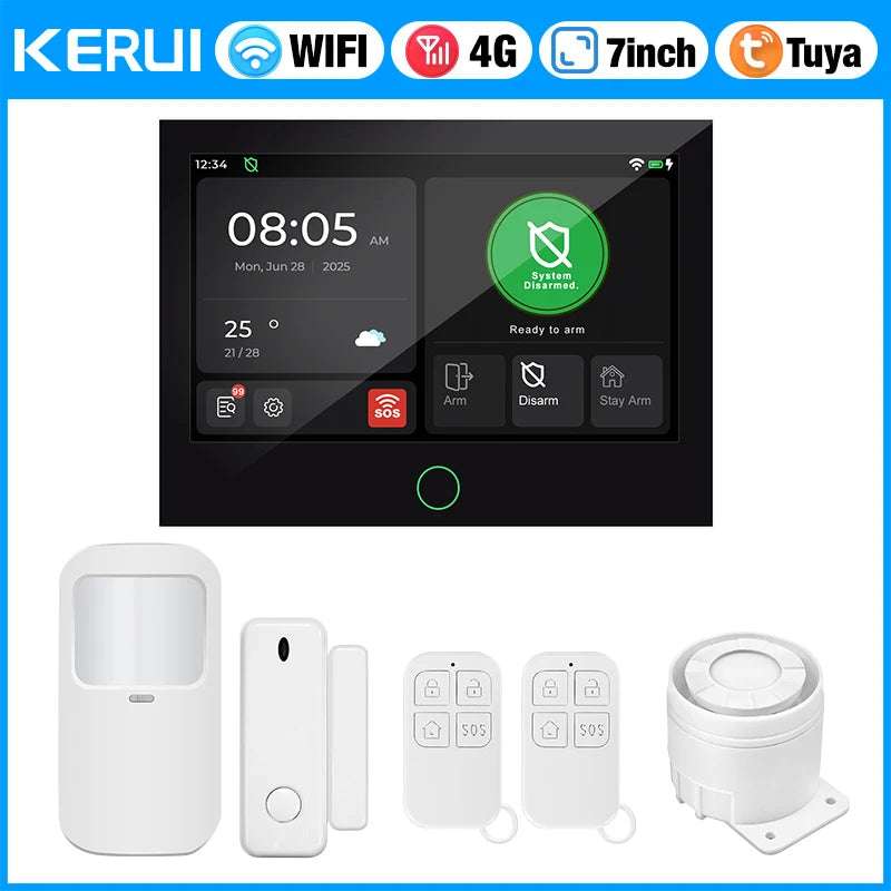 KERUI G70 4G WiFi Security Alarm with 7-inch Large IPS Touch Screen Home Alarm Panel Tuya Smart Control Burglar Anti Theft