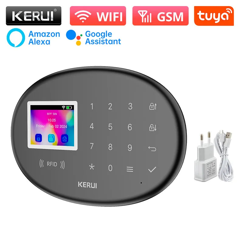 KERUI WiFi Intteligent Alarm for Home Security Alarm System Smart Life Tuya Burglar Alarm with Door/Window Sensor W202 Black