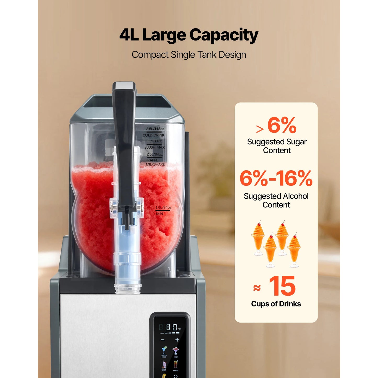 SucceBuy Slushie Machine No Ice Needed Slushy Machine Frozen Drink Maker w/ Single Tank Margarita Machine for Frozen Margaritas