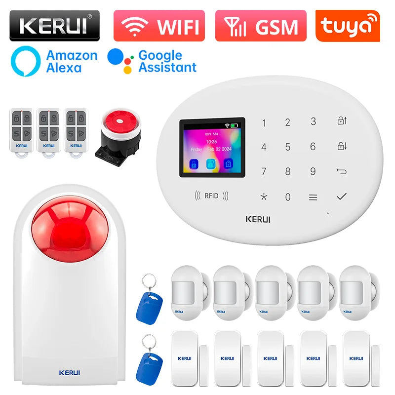 KERUI Tuya Wireless Home Alarm Kit Smart Life WiFi GSM Alarm System for Home Security W202 With 433mhz PIR Motion Sensor Siren