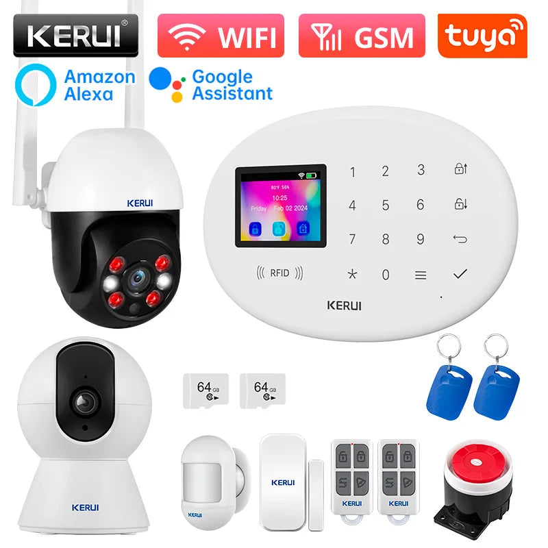 KERUI Tuya Wireless Home Alarm Kit Smart Life WiFi GSM Alarm System for Home Security W202 With 433mhz PIR Motion Sensor Siren