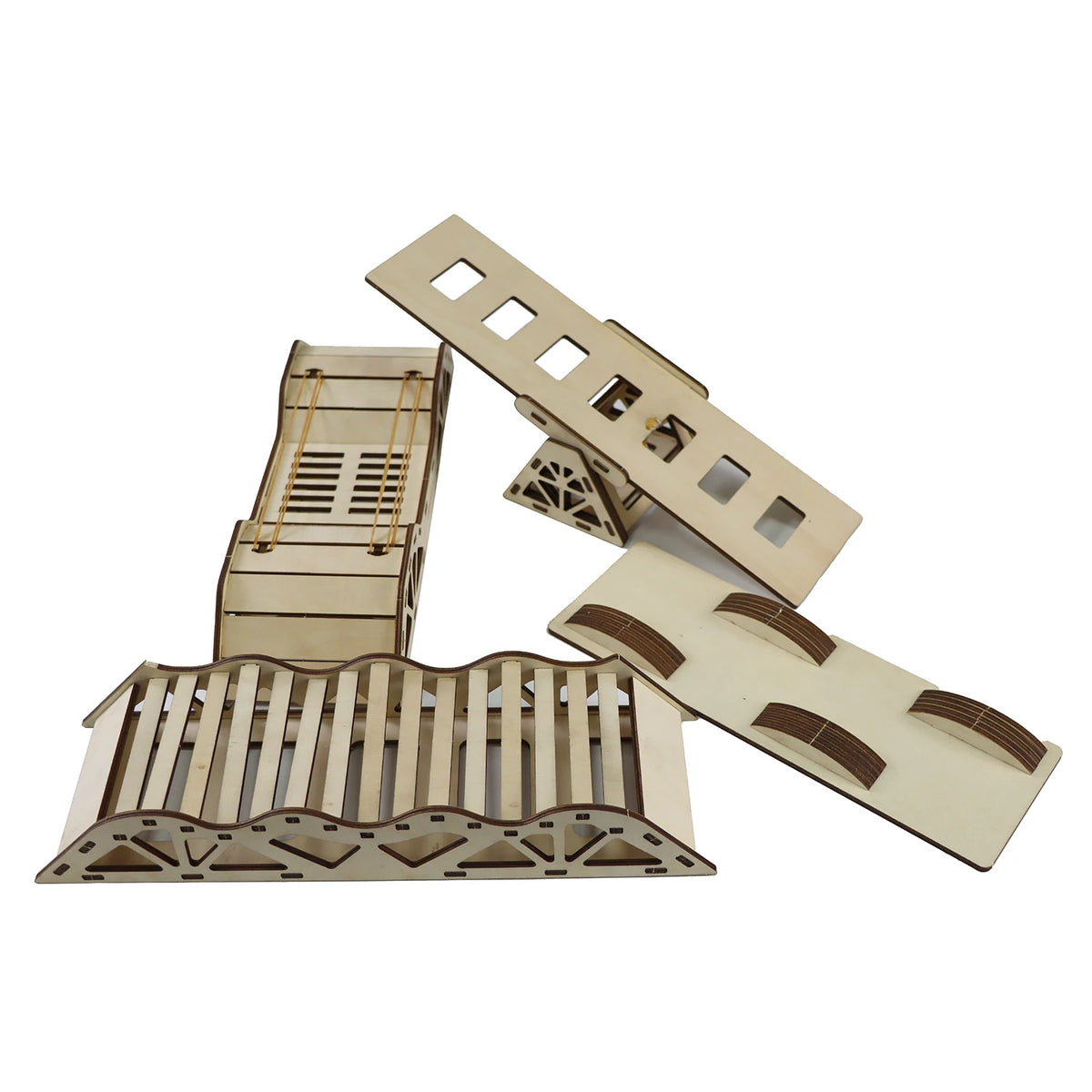 4PCS RC Wooden Bridge Obstacle Set, DIY Steep Slope Desktop Simulation Course for 1/36 Scale RC Crawler Car Accessories