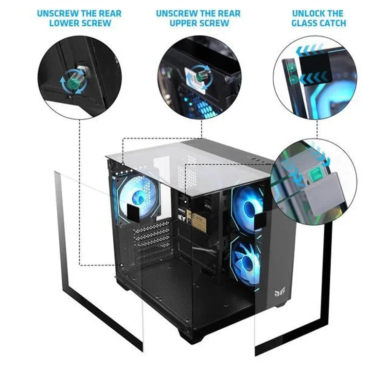 Yeah Magic CUBE Computer Case 3-Panel Tempered  Panoramic View 3 Pre-Installed Cooling Fans Supports MATX/ITX Motherboard
