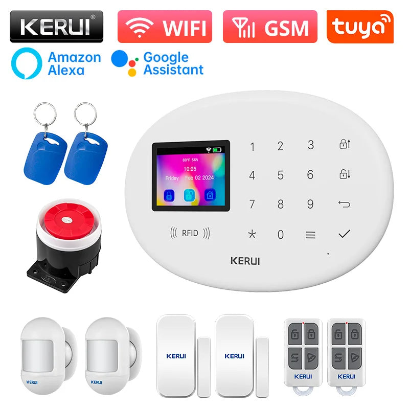KERUI Tuya Wireless Home Alarm Kit Smart Life WiFi GSM Alarm System for Home Security W202 With 433mhz PIR Motion Sensor Siren