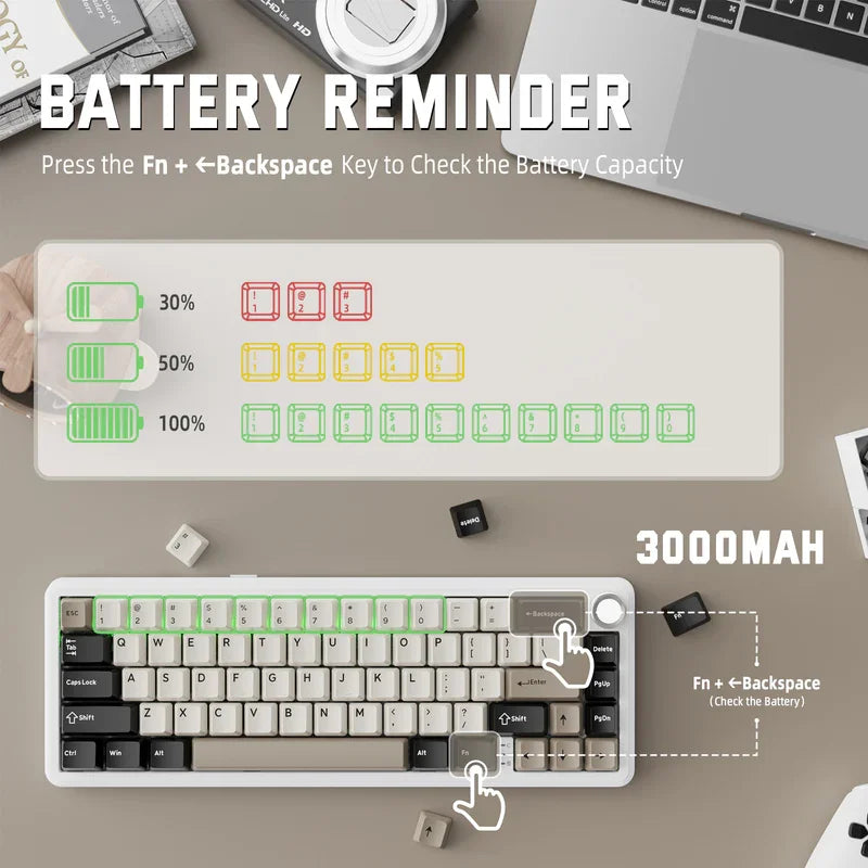 ATTACK SHARK X66 Wireless Mechanical Keyboard with Side Printed PBT Keycaps BT & 2.4G Wireless & Type -C Wired Hot-swap 16 Milli