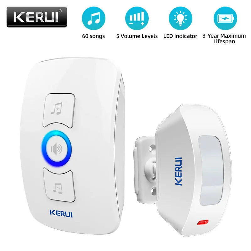 KERUI Wireless Doorbell Home Security Welcome Chime Door Bell Work with PIR Motion Detector Door Sensor Sound Alarm Ring Button