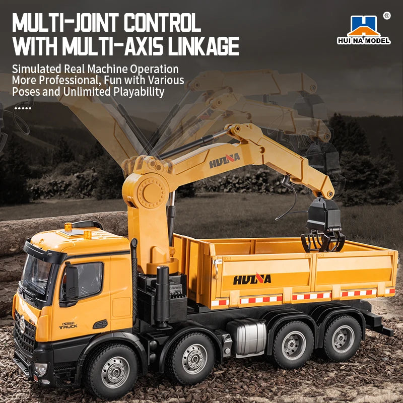 HUINA 1538 26CH RC Semi-alloy Truck 1/14 Remote Control with Wood Grab Dump Engineering Truck Dump Car Model Toy Children