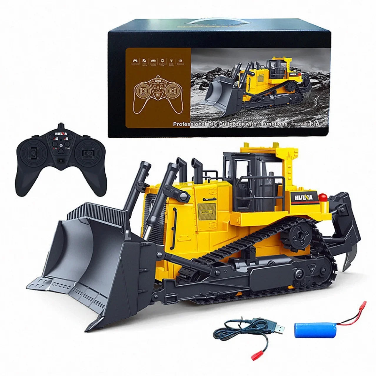HUINA 1554 11 Channels Remote Control Bulldozer 1/16 Heavy Duty Bulldozer Kids RC Vehicle Electric Toy Gifts For Kids