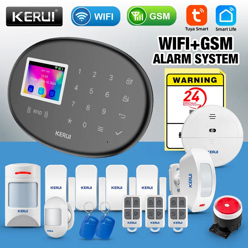 KERUI WiFi Intteligent Alarm for Home Security Alarm System Smart Life Tuya Burglar Alarm with Door/Window Sensor W202 Black