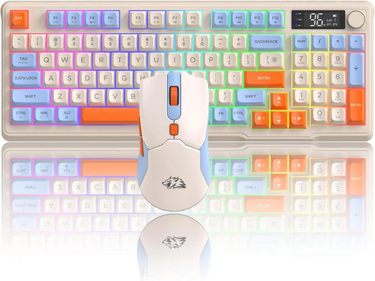 ZIYOU LANG T96 Wireless Gaming Keyboard and Mouse Combo, BT/2.4G RGB Backlit with Smart Display & Knob, 4000 DPI Gaming Mouse