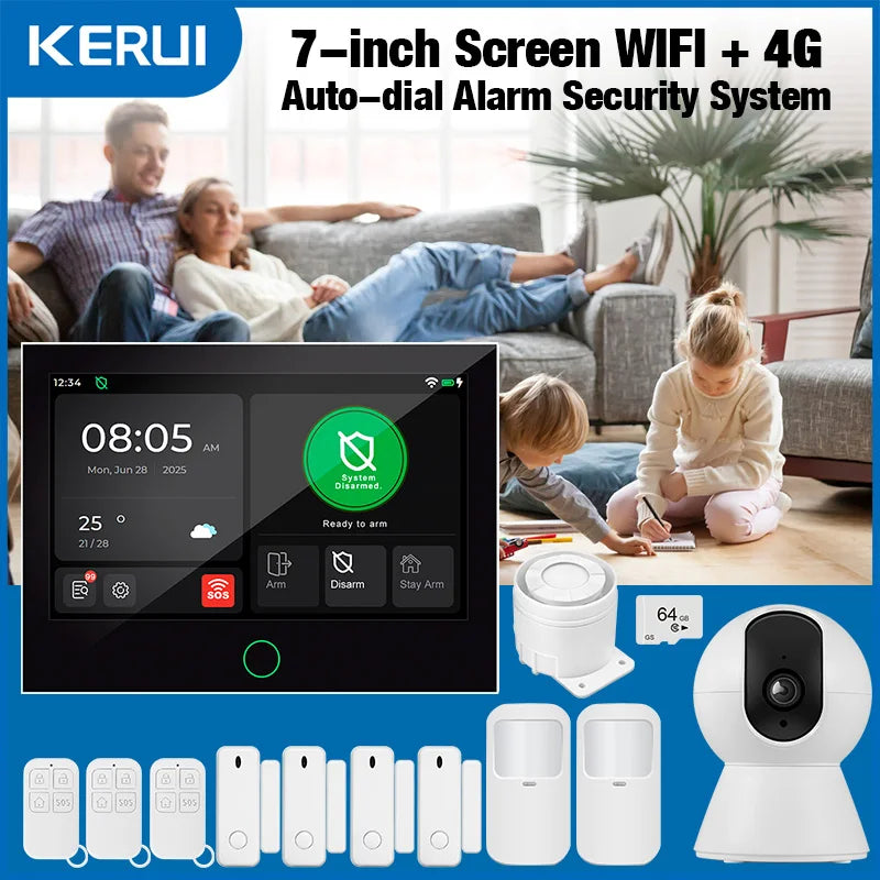 KERUI G70 4G WiFi Security Alarm with 7-inch Large IPS Touch Screen Home Alarm Panel Tuya Smart Control Burglar Anti Theft