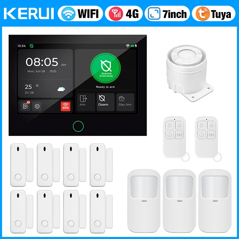 KERUI G70 4G WiFi Security Alarm with 7-inch Large IPS Touch Screen Home Alarm Panel Tuya Smart Control Burglar Anti Theft