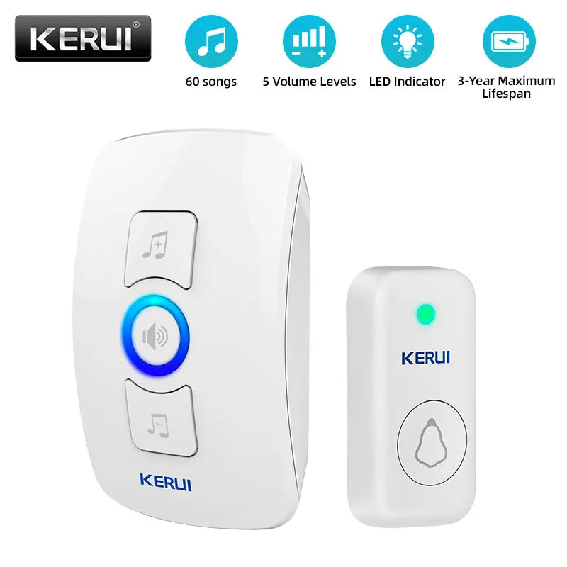 KERUI Wireless Doorbell Home Security Welcome Chime Door Bell Work with PIR Motion Detector Door Sensor Sound Alarm Ring Button