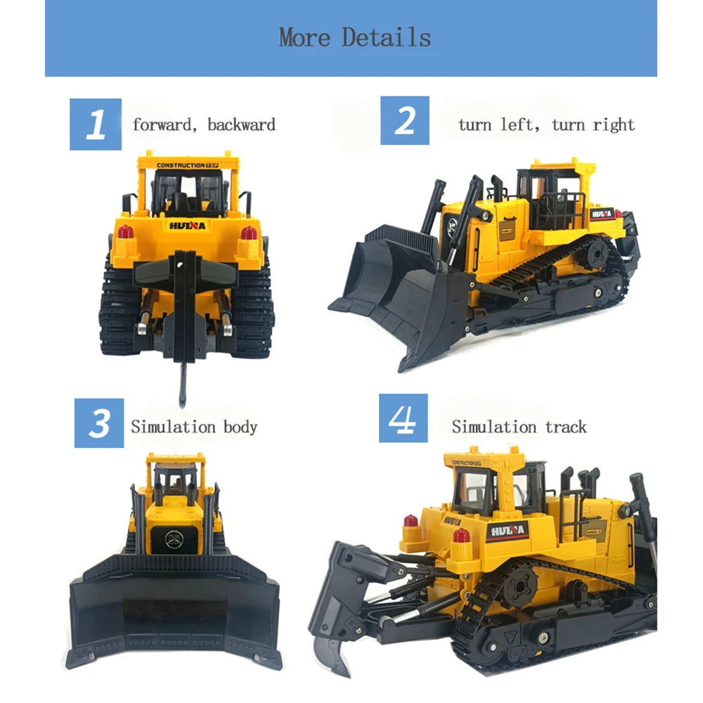 HUINA 1554 11 Channels Remote Control Bulldozer 1/16 Heavy Duty Bulldozer Kids RC Vehicle Electric Toy Gifts For Kids