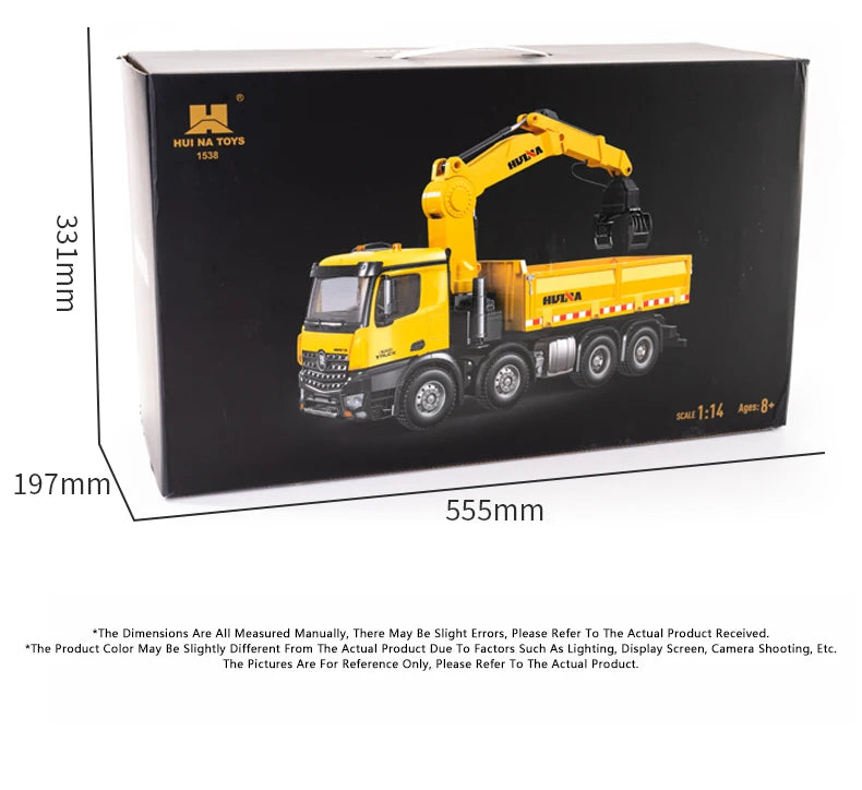 HUINA 1538 26CH RC Semi-alloy Truck 1/14 Remote Control with Wood Grab Dump Engineering Truck Dump Car Model Toy Children