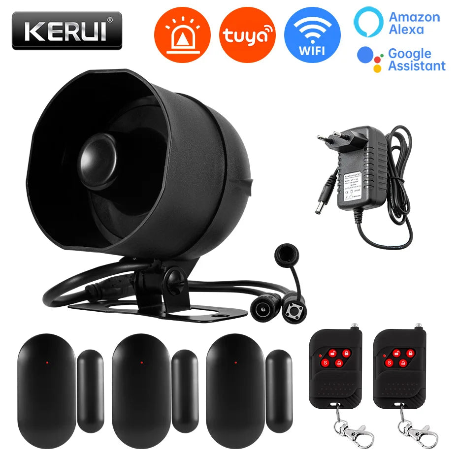 KERUI 120db Siren Alarm Tuya Smart WiFi Loudly Speaker Alarm System with Door Window Sensor Burglar for Home Security