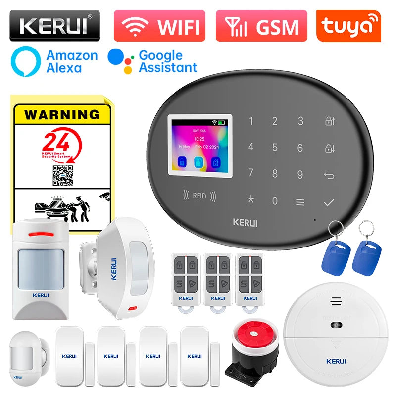 KERUI WiFi Intteligent Alarm for Home Security Alarm System Smart Life Tuya Burglar Alarm with Door/Window Sensor W202 Black