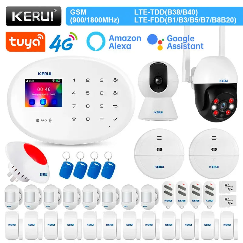 KERUI W204 Alarm Security System 4G WIFI GSM Alarm Tuya Smart Support Alexa Motion Sensor Siren RFID Card Disarm Function