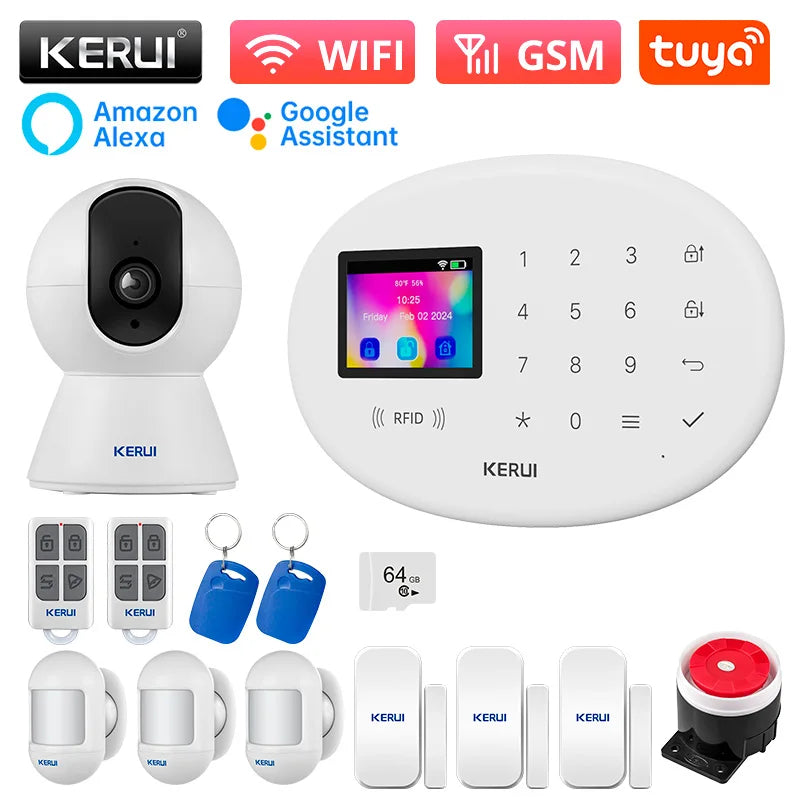 KERUI Tuya Wireless Home Alarm Kit Smart Life WiFi GSM Alarm System for Home Security W202 With 433mhz PIR Motion Sensor Siren