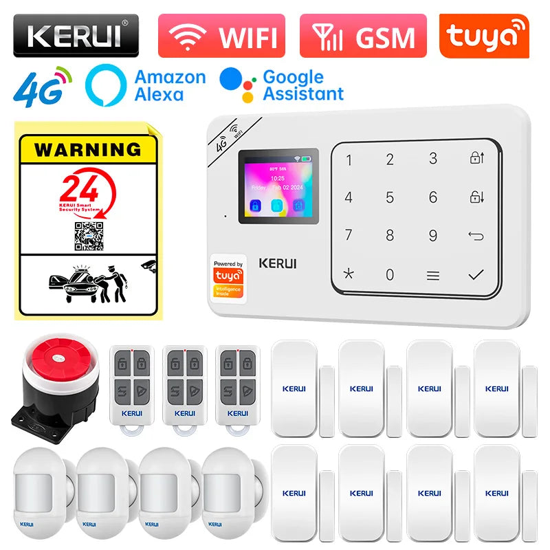 KERUI Home Alarm Worke with Alexa, Tuya Smart Home Sesurity Alarm 4G/WiFi Wireless Burglary Protection, PIR Motion Sensor W184