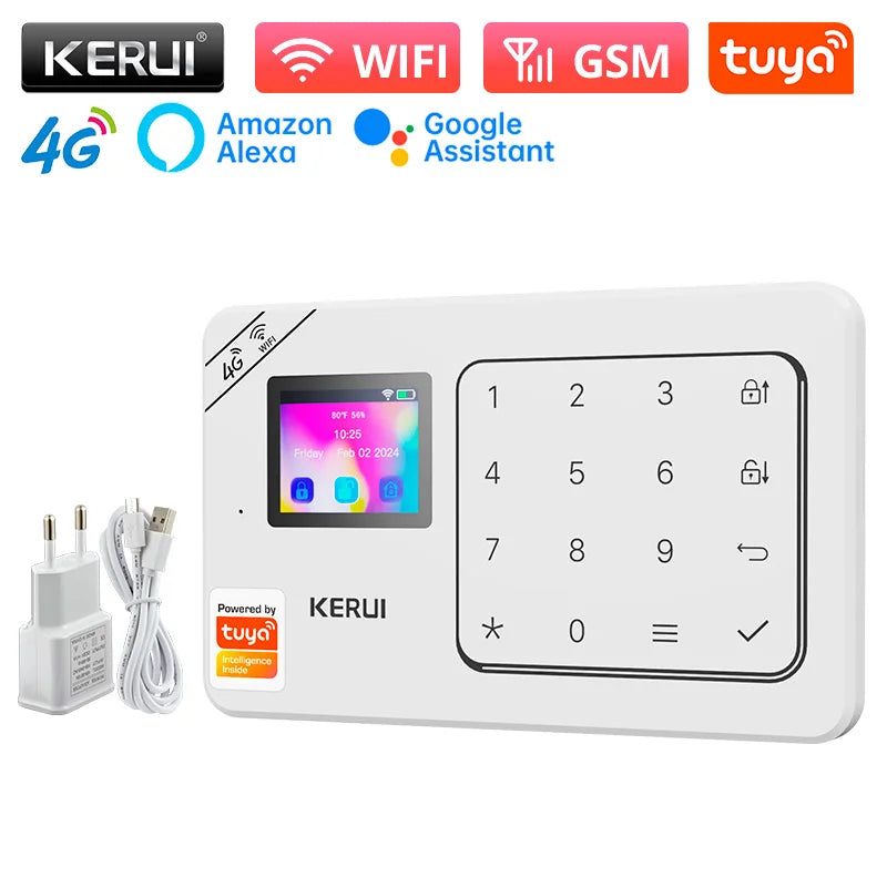 KERUI Home Alarm Worke with Alexa, Tuya Smart Home Sesurity Alarm 4G/WiFi Wireless Burglary Protection, PIR Motion Sensor W184