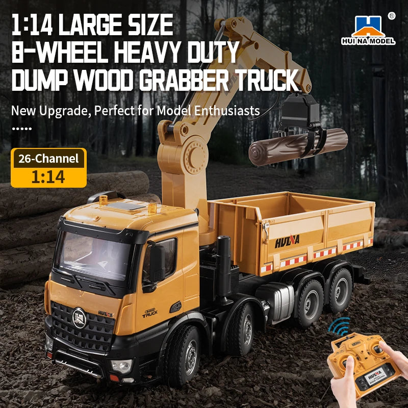 HUINA 1538 26CH RC Semi-alloy Truck 1/14 Remote Control with Wood Grab Dump Engineering Truck Dump Car Model Toy Children