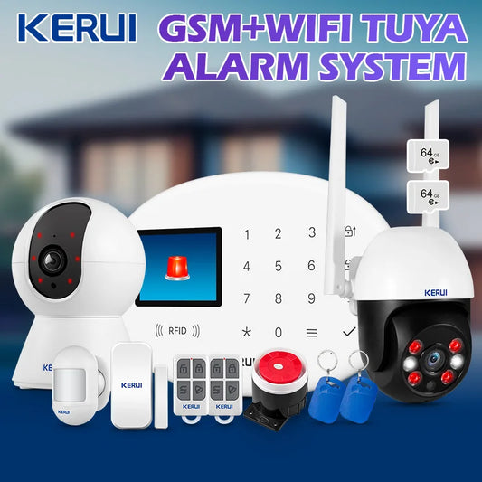 KERUI Tuya Wireless Home Alarm Kit Smart Life WiFi GSM Alarm System for Home Security W202 With 433mhz PIR Motion Sensor Siren