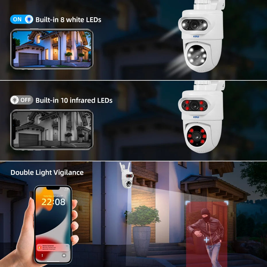 KERUI 10MP 5K PTZ IP Camera for Outside Tuya Smart 5K Dual Lens Outdoor Camera Security Night Vision Waterproof Motion Detection