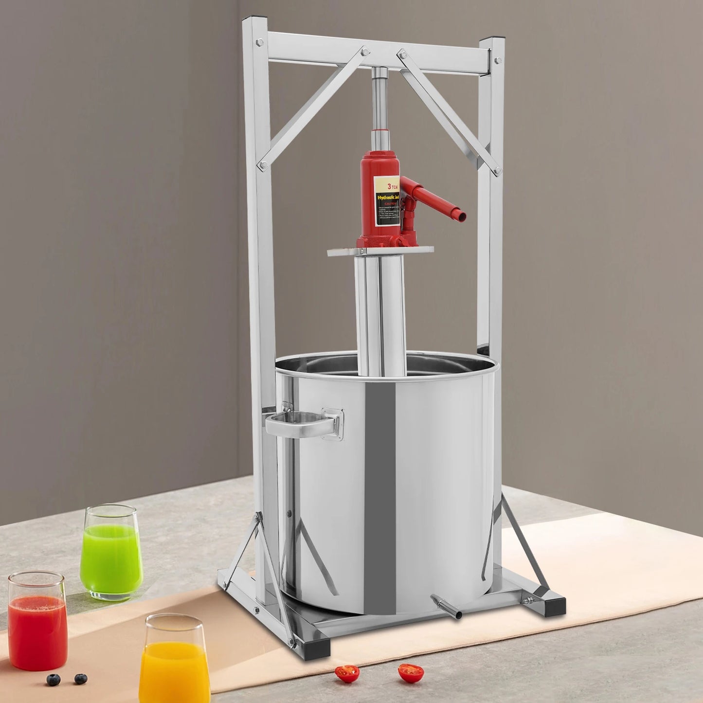 36L Fruit Wine Press 304 Stainless Steel Hydraulic Jack Press Extractor Stainless Steel Fruit Wine Press Max. Pressure: 3T