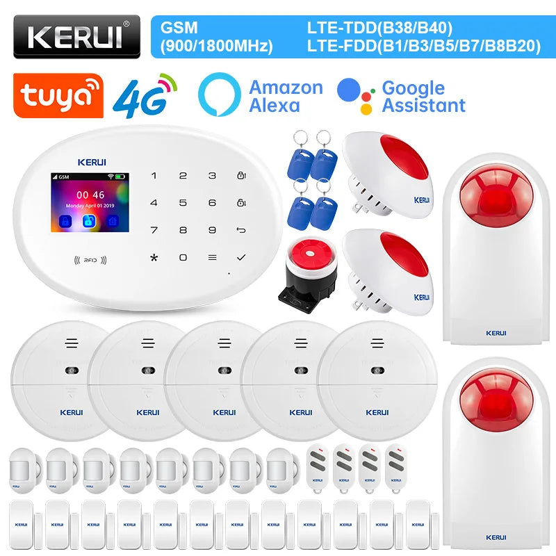 KERUI W204 Alarm Security System 4G WIFI GSM Alarm Tuya Smart Support Alexa Motion Sensor Siren RFID Card Disarm Function