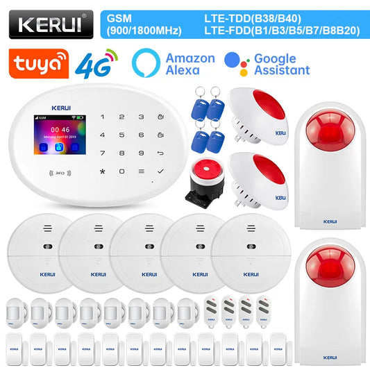 KERUI W204 Alarm Security System 4G WIFI GSM Alarm Tuya Smart Support Alexa Motion Sensor Siren RFID Card Disarm Function