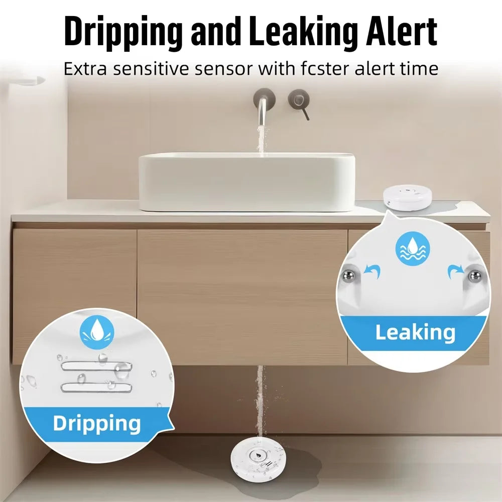 KERUI WiFi Flood Sensor Detector Works with Tuya Loudly Sound Alarm Alert Water Leakage Sensor Detection App Remote Monitoring