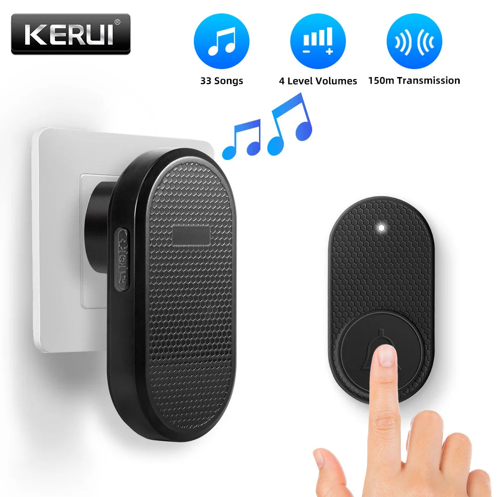 KERUI Plug-in Doorbell Welcome Chime, Wireless Door Bell, 150m Range, Doorbell Wireless Set, 33 Melodies, 4 Volume Levels