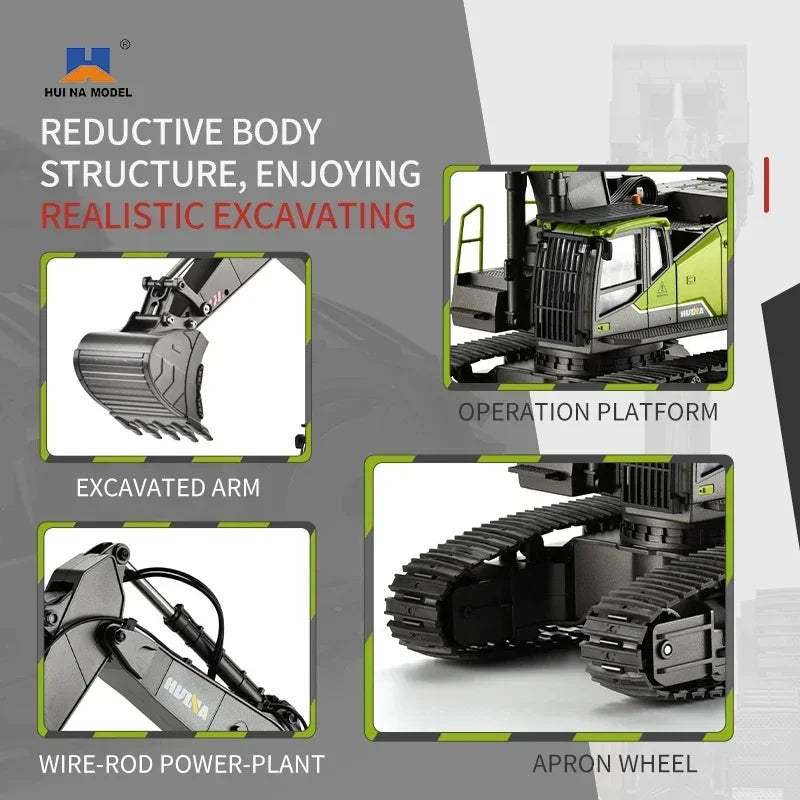 HUINA 1593 RC Excavator 1/14 Metal Alloy Engineering Crawler Tractor 2.4G Electric Remote Control Car Rc Vehicle Toys for Kids