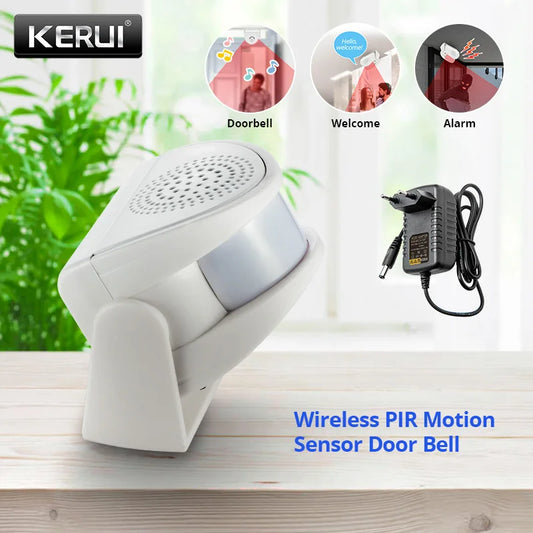 KERUI Wireless PIR Motion Sensor Door Bell Chime with Power Supply 32 Songs Welcome Chime Bell for Shop Home Hotel Security