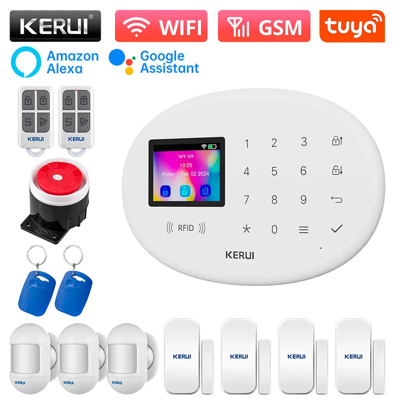 KERUI Tuya Wireless Home Alarm Kit Smart Life WiFi GSM Alarm System for Home Security W202 With 433mhz PIR Motion Sensor Siren