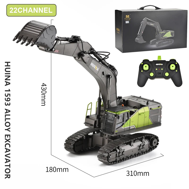 HUINA 1593 RC Excavator 1/14 Metal Alloy Engineering Crawler Tractor 2.4G Electric Remote Control Car Rc Vehicle Toys for Kids