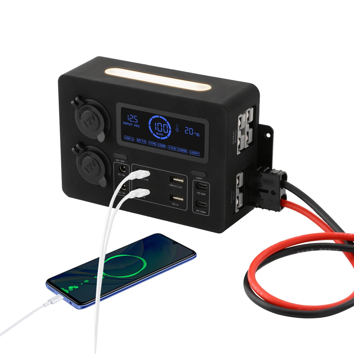 Bymaocar Power Box with USB DC12V PD Outlets, RV Mini Power Distribution Box, Multifunctional Power Box