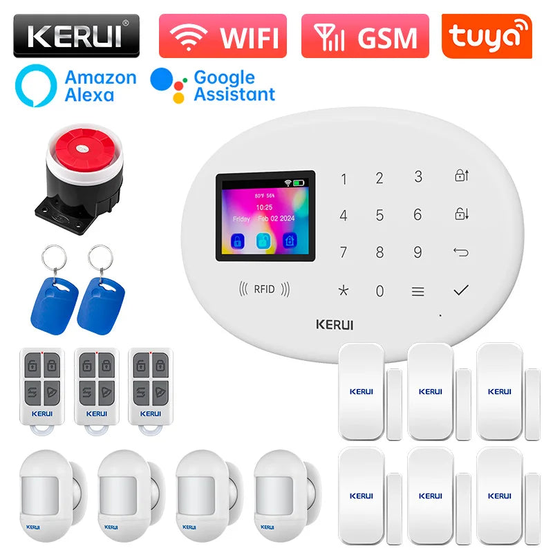 KERUI Tuya Wireless Home Alarm Kit Smart Life WiFi GSM Alarm System for Home Security W202 With 433mhz PIR Motion Sensor Siren
