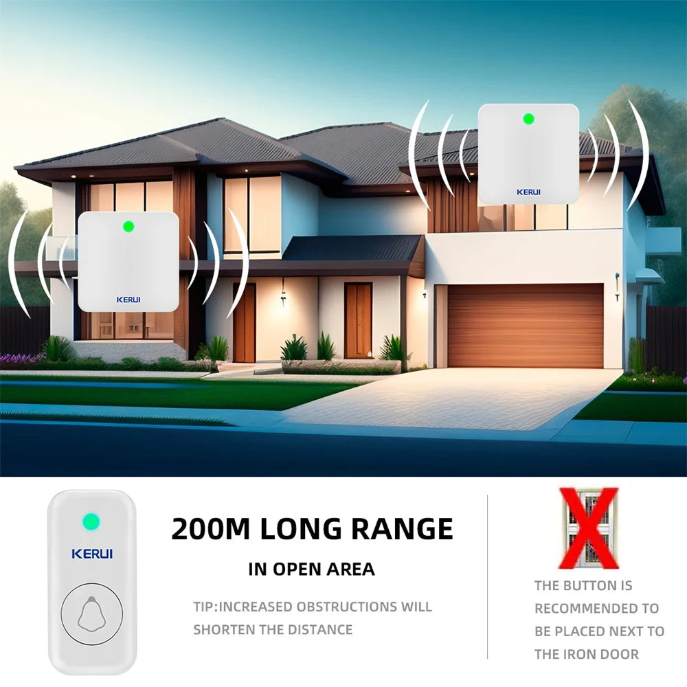 KERUI M537 Wireless Doorbelll 120 Meters Long Transmission Distance Door Bell Welcome Chime with 44 Songs Melodies for Home