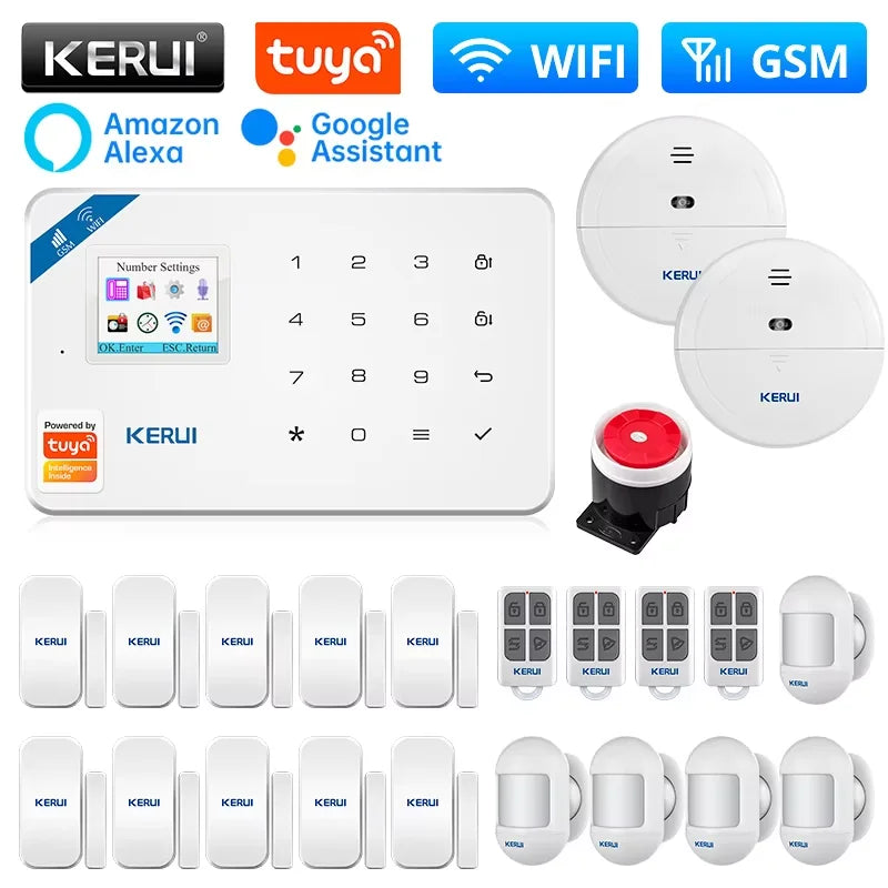 KERUI GSM/WiFi Alarm Systems Complete System with Motion Sensor Tuya Smart Home Alarm System with Door Sensor Burglar Alarm