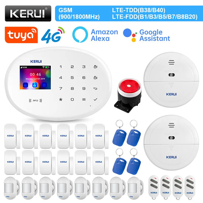 KERUI W204 Alarm Security System 4G WIFI GSM Alarm Tuya Smart Support Alexa Motion Sensor Siren RFID Card Disarm Function