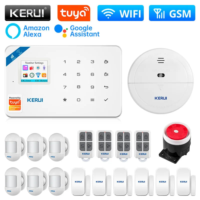 KERUI W181 Home Security Alarm System Kit with Motion Sensor WIFI 2G GSM Alarm Support Alexa Tuya Smart APP Remote Control Siren