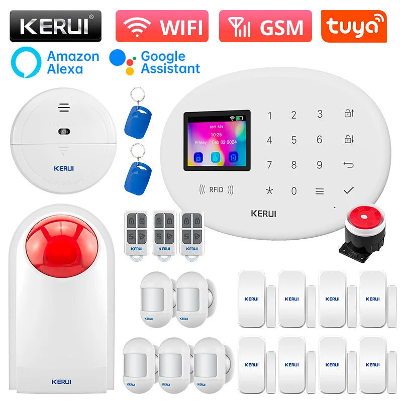 KERUI Tuya Wireless Home Alarm Kit Smart Life WiFi GSM Alarm System for Home Security W202 With 433mhz PIR Motion Sensor Siren