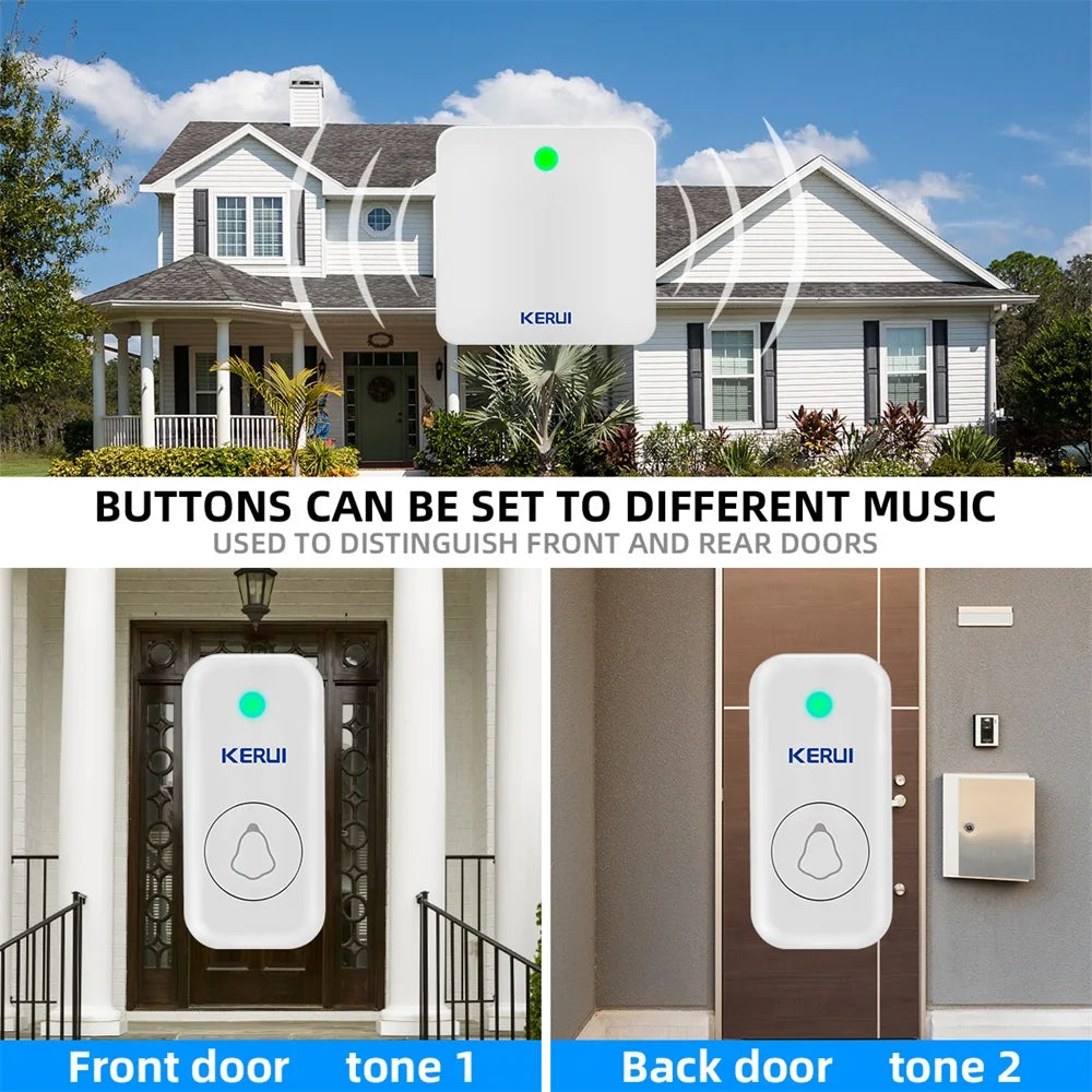 KERUI M537 Wireless Doorbelll 120 Meters Long Transmission Distance Door Bell Welcome Chime with 44 Songs Melodies for Home