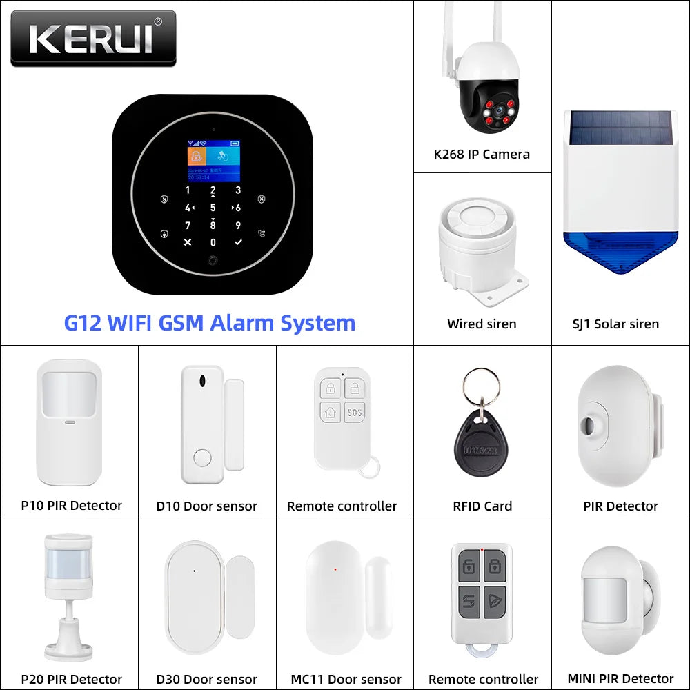 KERUI G12 WIFI GSM Alarm Host DIY Your Alarm Kit for Home Security with Door/Motion Sensor, IP Camera Smart Life APP Control