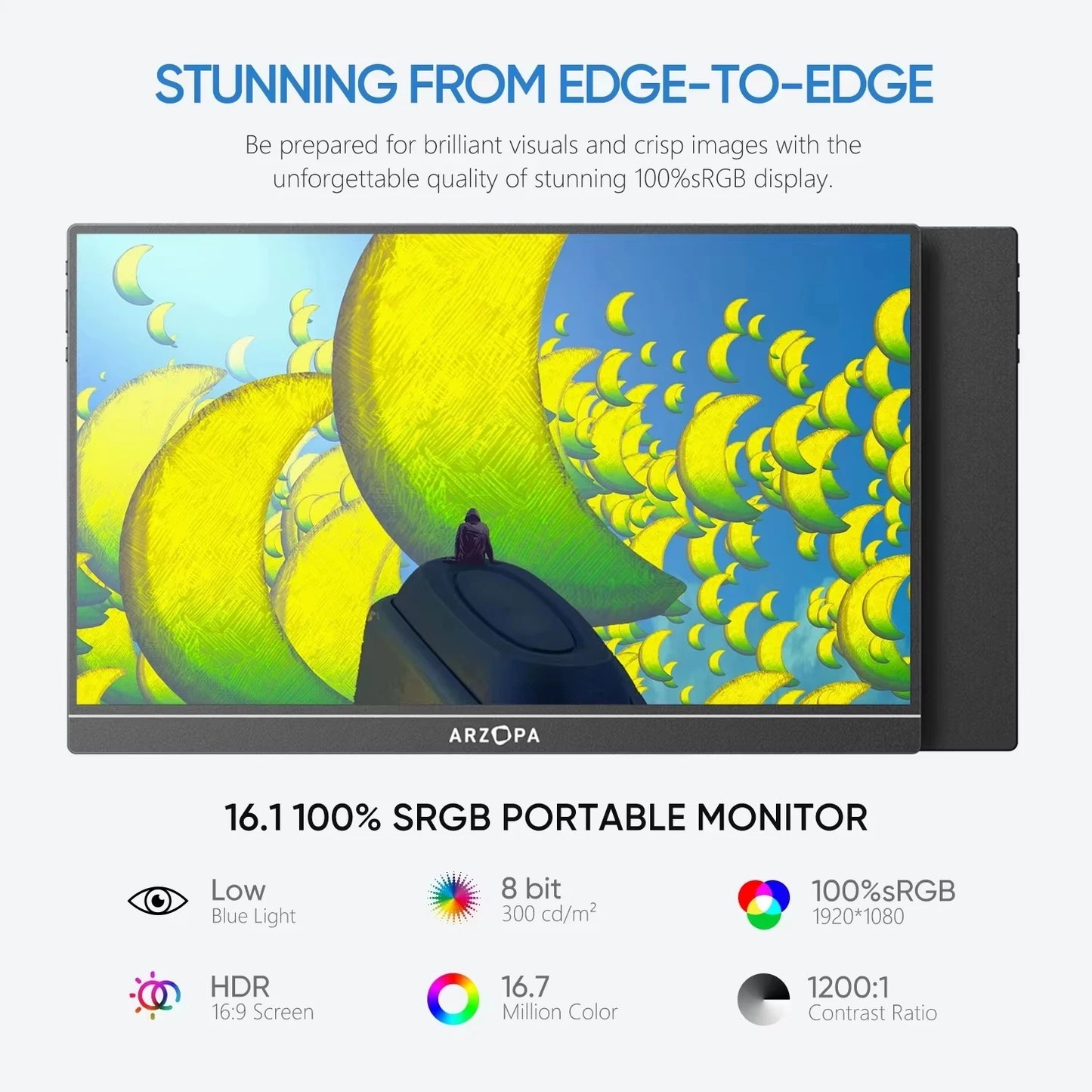 ARZOPA 16.1'' 100% sRGB Portable Monitor 1080P Second Monitor External Screen for MAC Laptop PC Xbox/PS/Switch,Z1C