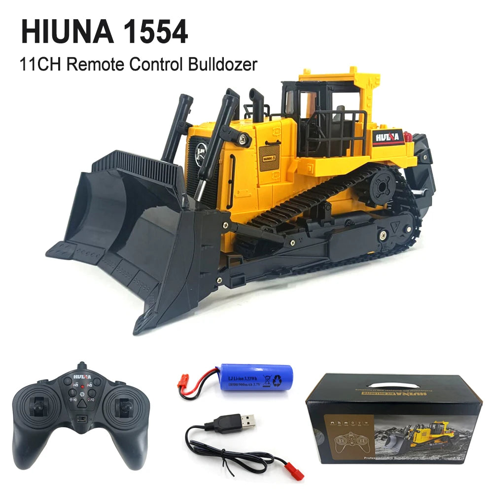 HUINA 1554 11 Channels Remote Control Bulldozer 1/16 Heavy Duty Bulldozer Kids RC Vehicle Electric Toy Gifts For Kids